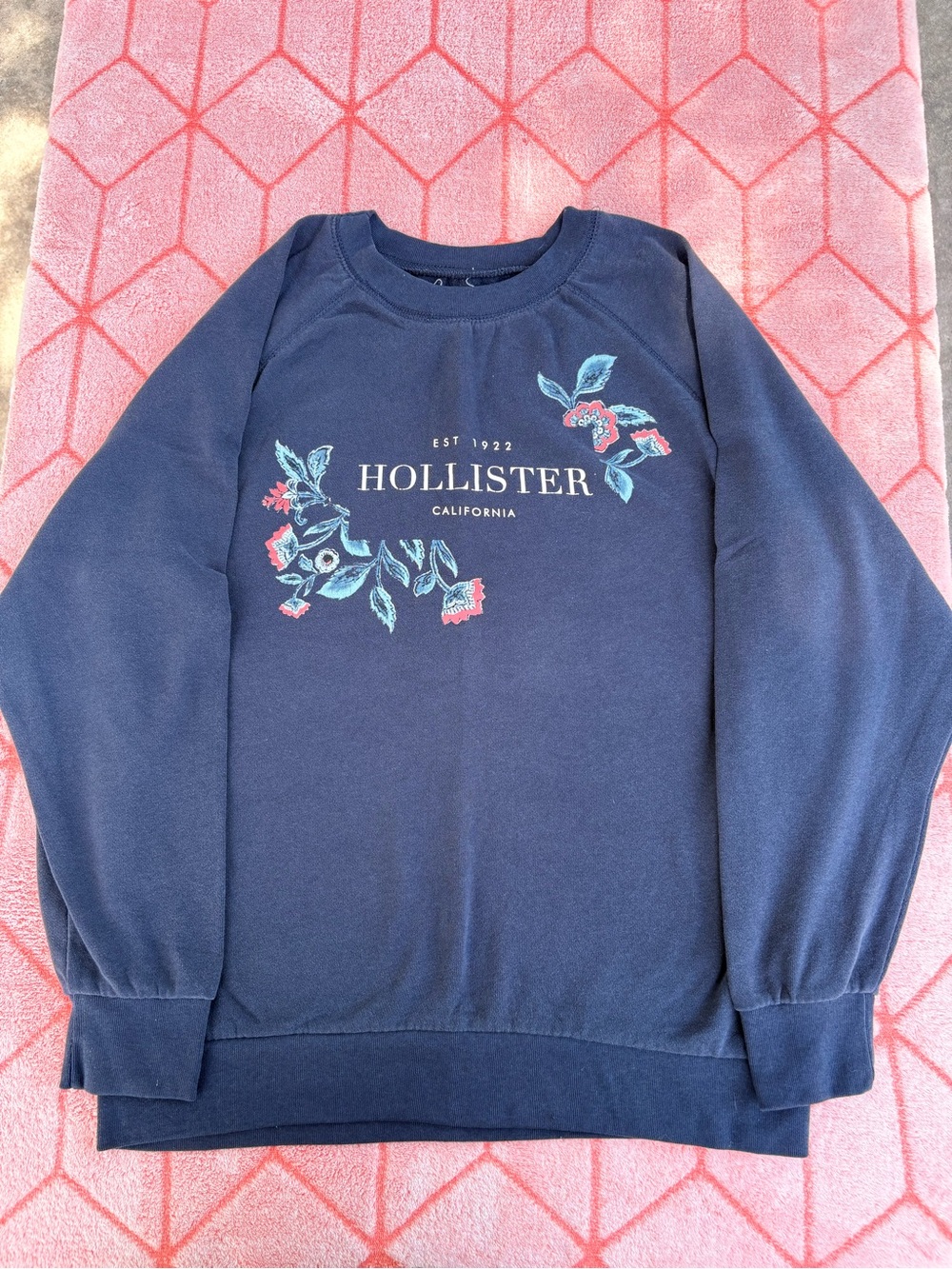 Hollister Navy Tag Crewneck Sweatshirt with Pink Logo
